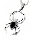 Gothic Spider Necklace Unisex Halloween Pendant Black Stone Silver Chain