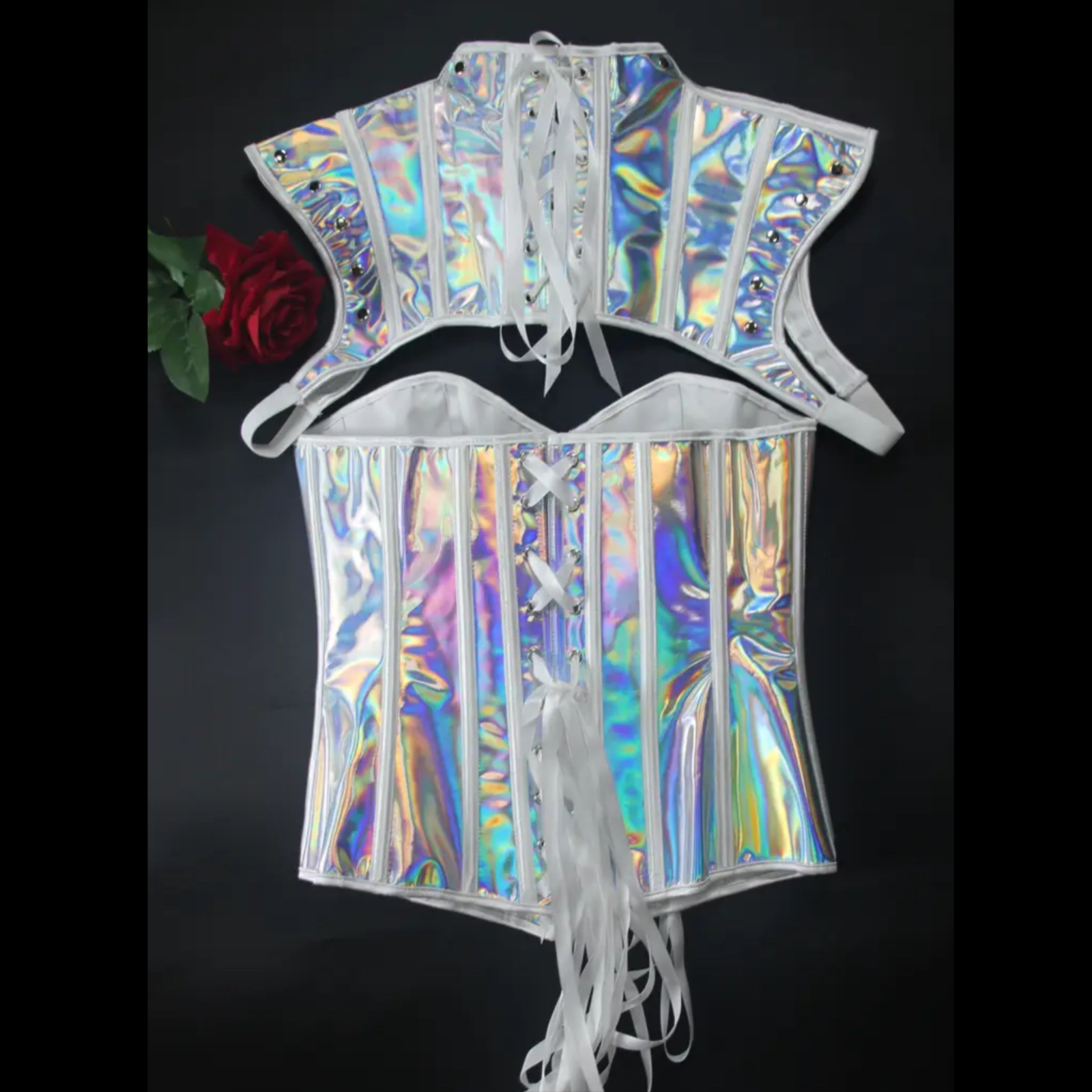 Slay in the Spotlight – Holographic Cyberfang 2-Part Gothic Corset Cosplay Top