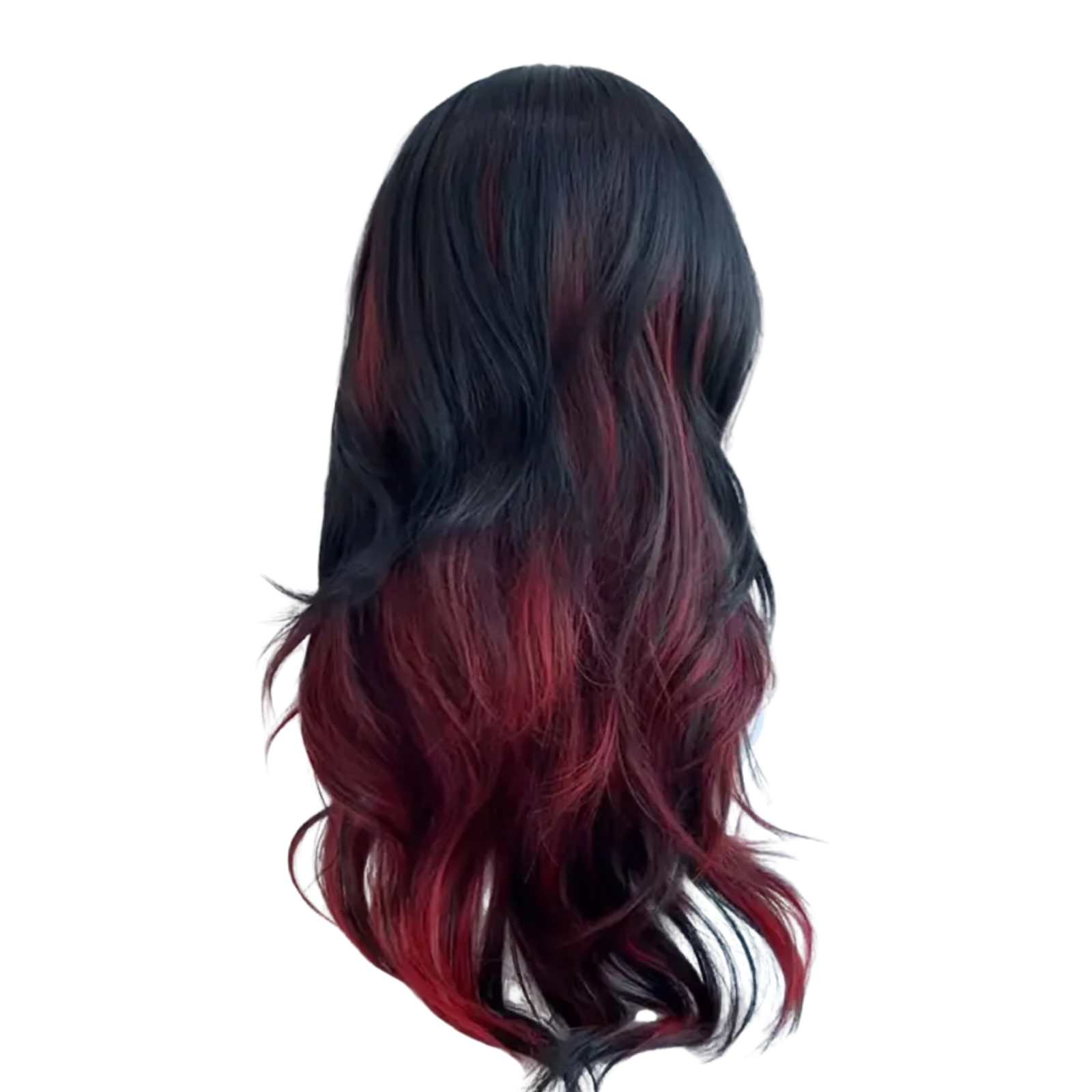 Red and Black Cosplay Wig with Curtain Bangs Gothic Layered Demon Hair 60cm