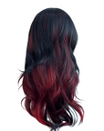 Red and Black Cosplay Wig with Curtain Bangs Gothic Layered Demon Hair 60cm