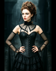 Neck Drama Included – Gothic Vampire Collar & Sleeve Set Sheer Lace Cosplay