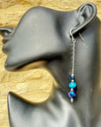 Vintage Crystal Sterling Silver Earrings Long Earrings Cats Eye Earrings