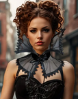Neck Drama Included – Gothic Vampire Collar & Sleeve Set Sheer Lace Cosplay
