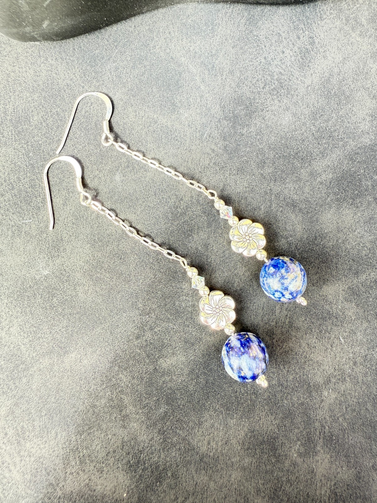 925 sterling silver earrings long earrings lapis lazuli & Austrian Crystals