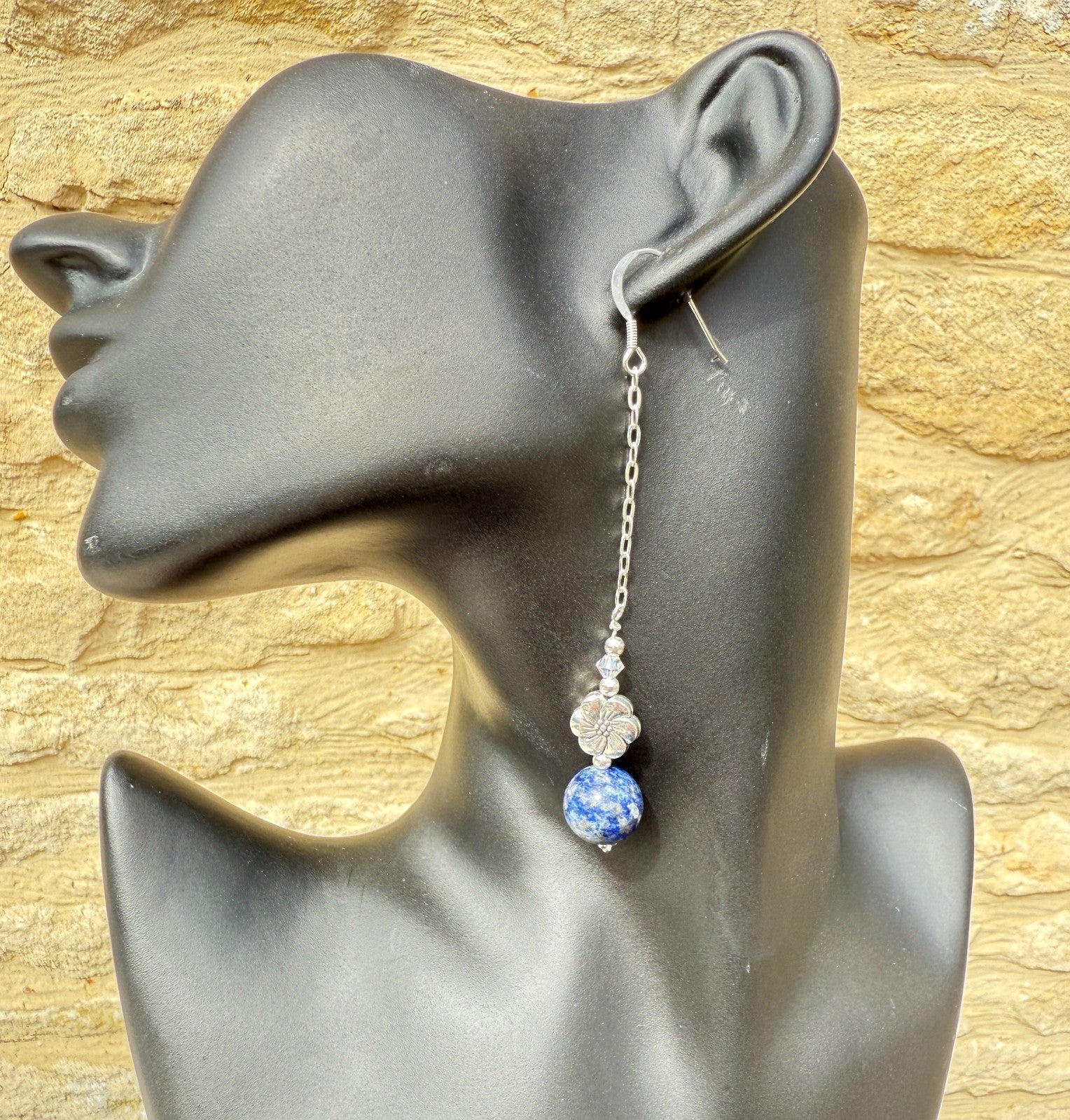 925 sterling silver earrings long earrings lapis lazuli & Austrian Crystals