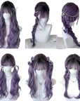 Long Wavy Lavender Wig with Bangs Adjustable Cosplay Wig for Goth, Anime Fairy