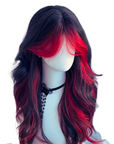Red and Black Cosplay Wig with Curtain Bangs Gothic Layered Demon Hair 60cm