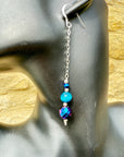 Vintage Crystal Sterling Silver Earrings Long Earrings Cats Eye Earrings