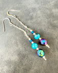 Vintage Crystal Sterling Silver Earrings Long Earrings Cats Eye Earrings