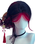 Red and Black Cosplay Wig with Curtain Bangs Gothic Layered Demon Hair 60cm