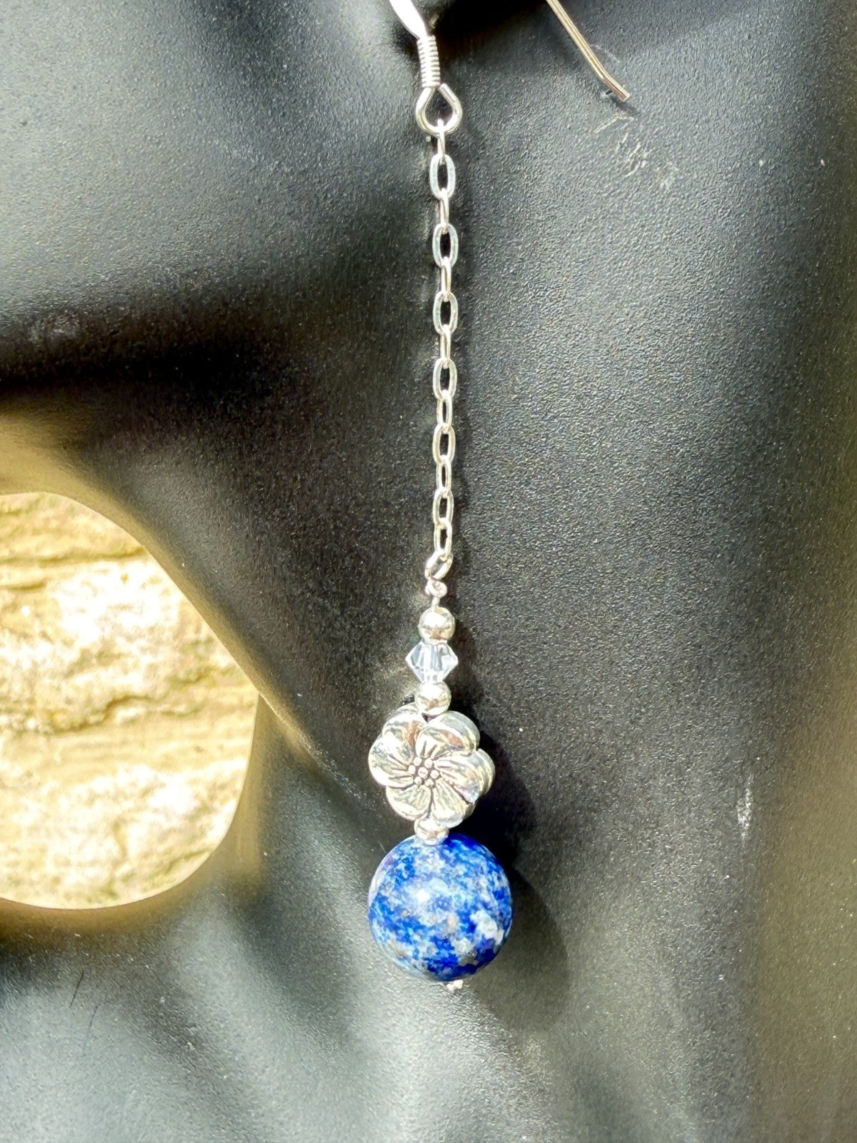 925 sterling silver earrings long earrings lapis lazuli & Austrian Crystals