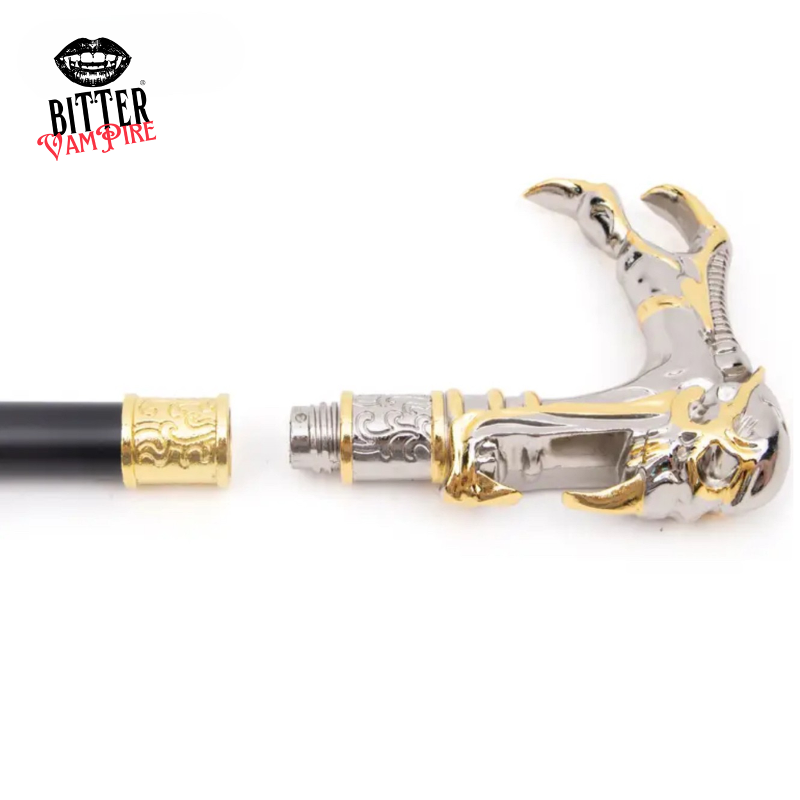 Steal Their Souls – Gothic Vampire Skull Cane, Golden Talon Walking Stick