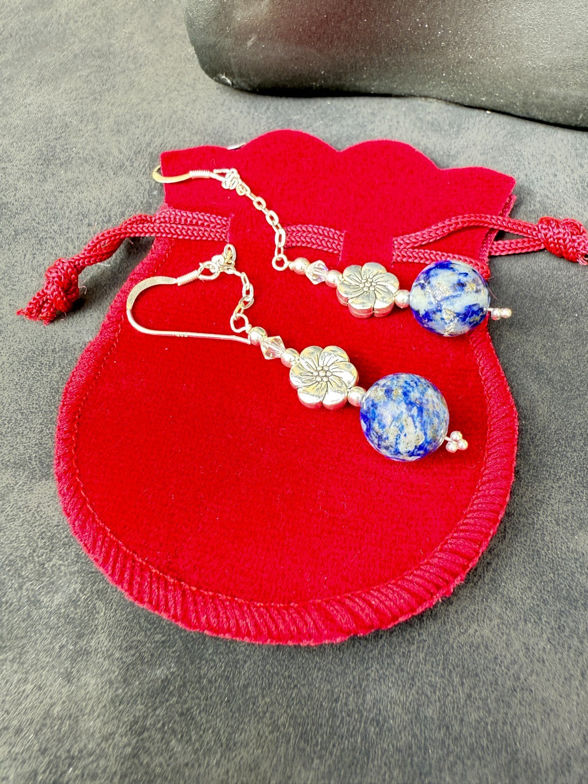 925 sterling silver earrings long earrings lapis lazuli & Austrian Crystals