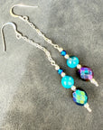 Vintage Crystal Sterling Silver Earrings Long Earrings Cats Eye Earrings