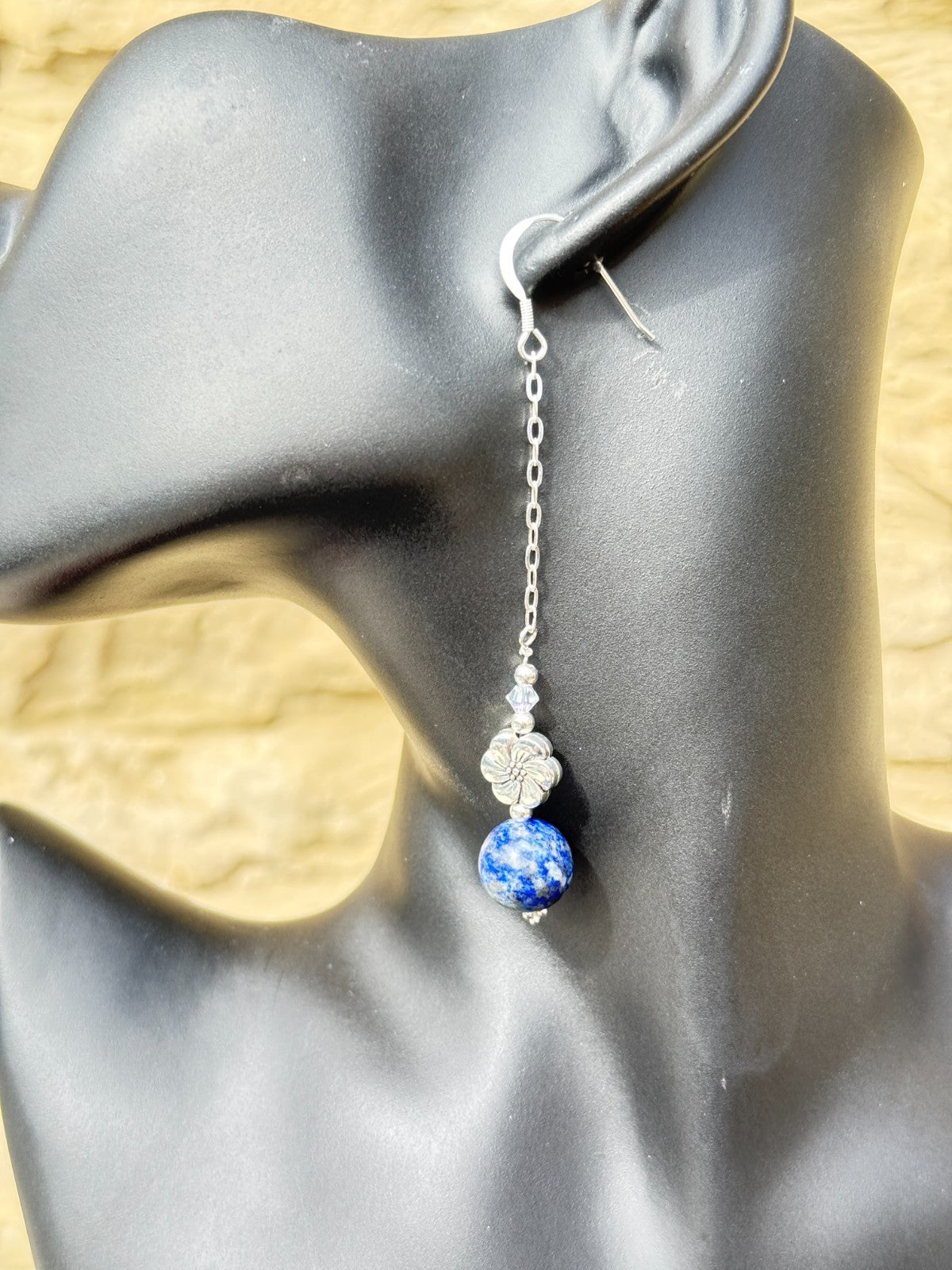 925 sterling silver earrings long earrings lapis lazuli & Austrian Crystals