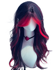 Red and Black Cosplay Wig with Curtain Bangs Gothic Layered Demon Hair 60cm