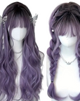 Long Wavy Lavender Wig with Bangs Adjustable Cosplay Wig for Goth, Anime Fairy
