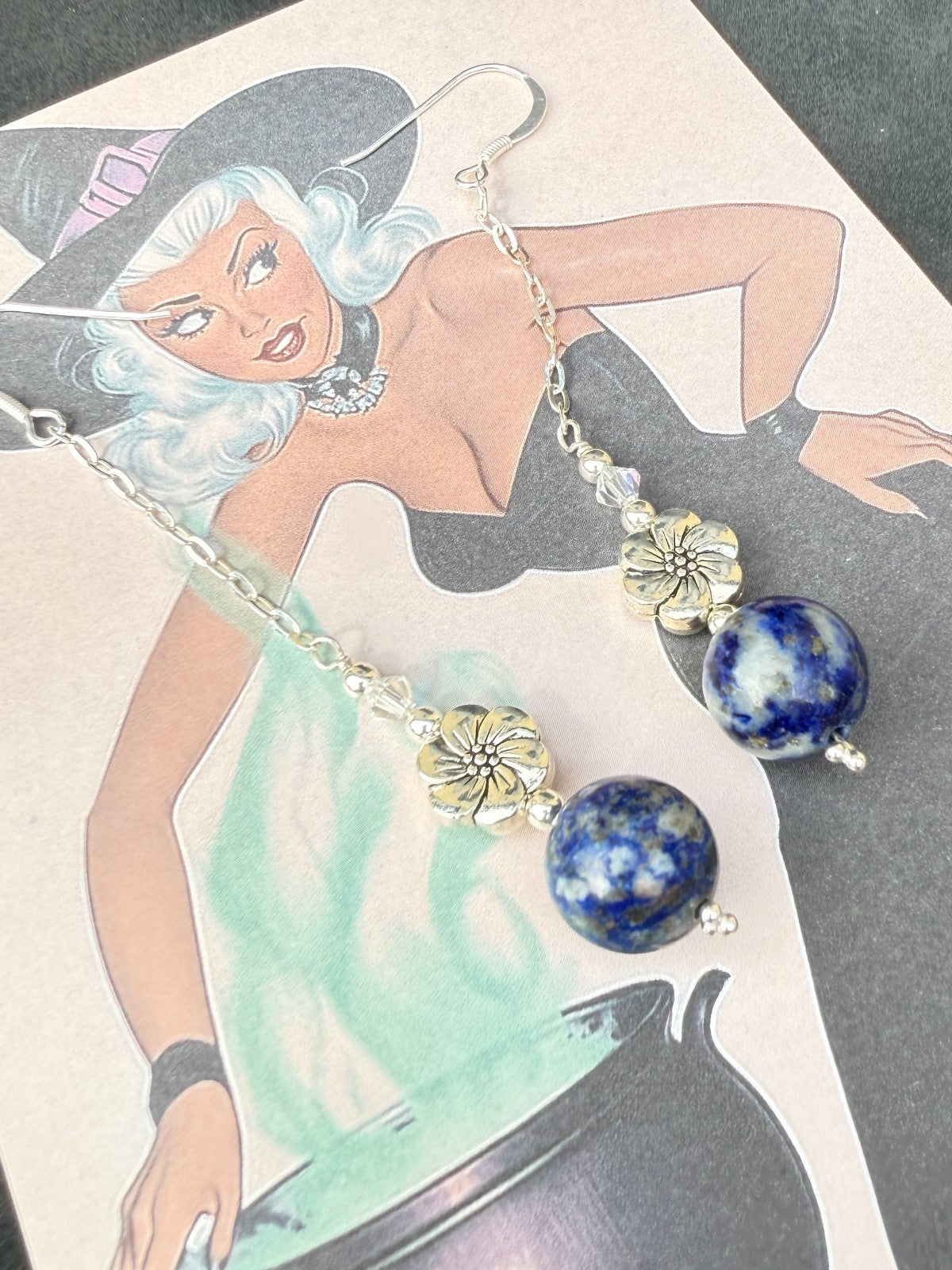 925 sterling silver earrings long earrings lapis lazuli & Austrian Crystals