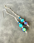 Vintage Crystal Sterling Silver Earrings Long Earrings Cats Eye Earrings