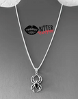 Gothic Spider Necklace Unisex Halloween Pendant Black Stone Silver Chain