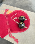 Gothic Jewellery Sterling Silver Earrings Vintage Glass Black Earrings Large 925