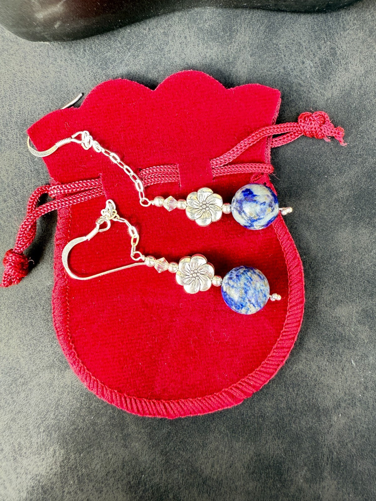 925 sterling silver earrings long earrings lapis lazuli & Austrian Crystals