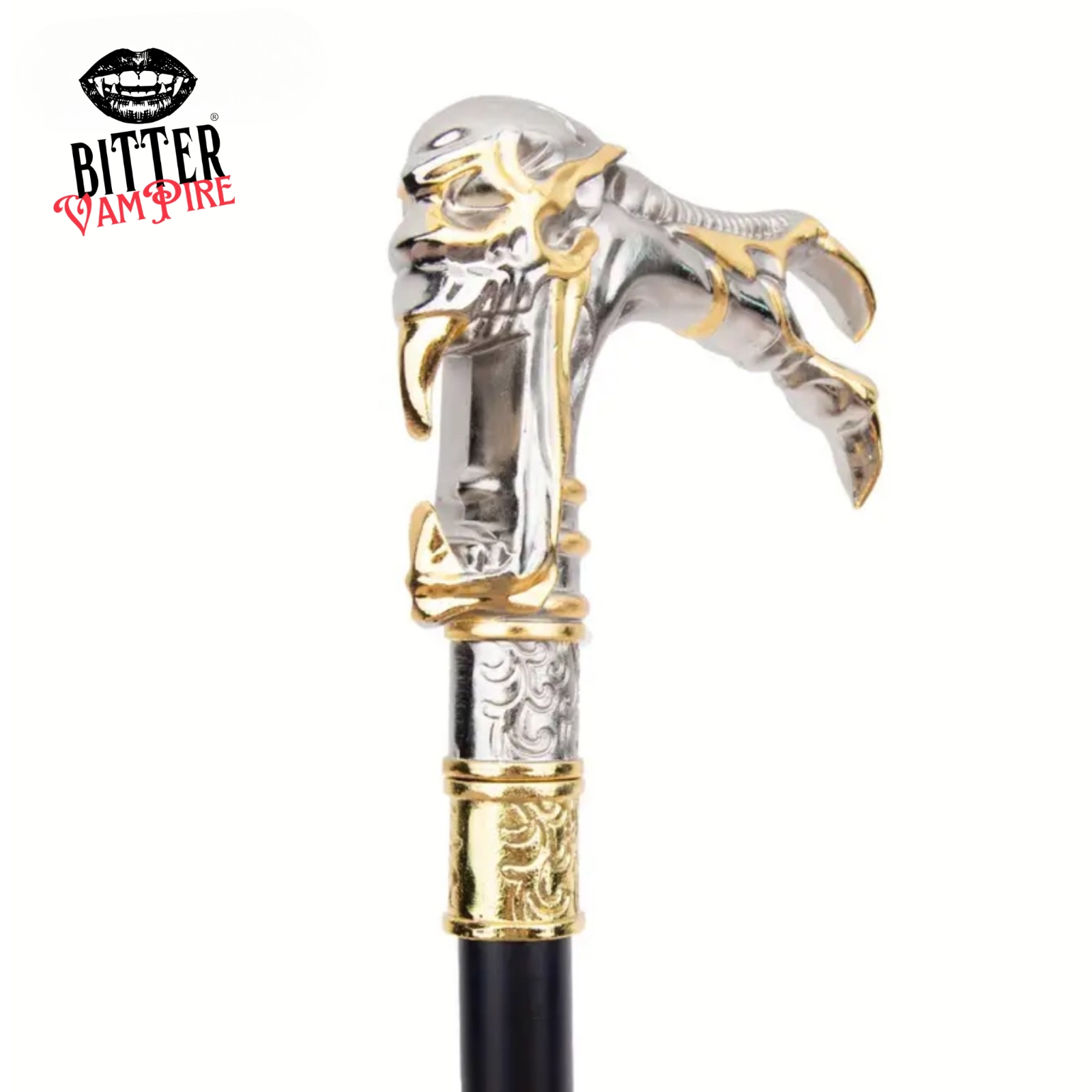 Steal Their Souls – Gothic Vampire Skull Cane, Golden Talon Walking Stick