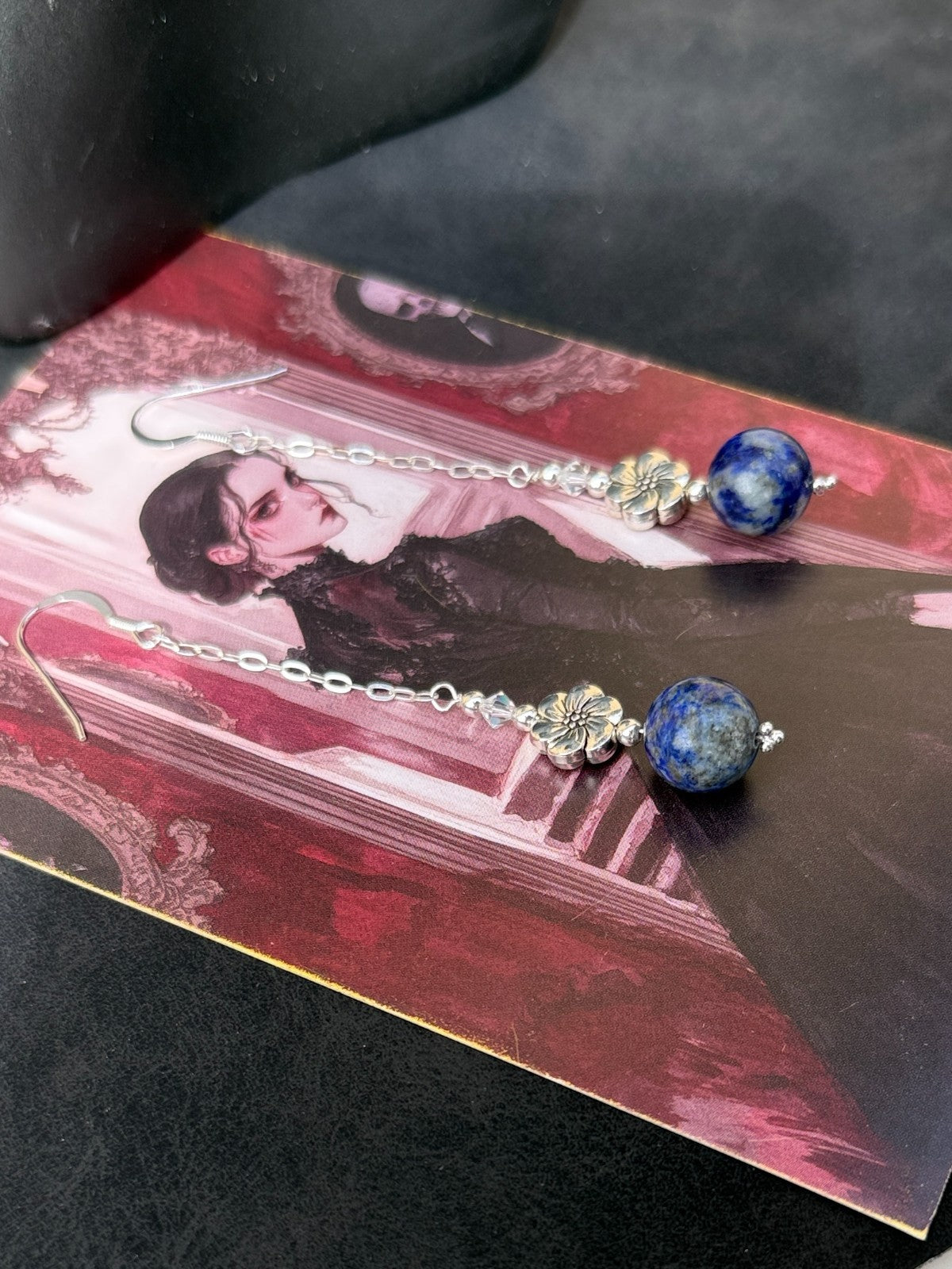 925 sterling silver earrings long earrings lapis lazuli & Austrian Crystals
