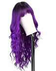 Long Wavy Purple Wig with Fringe Cosplay Wig for Goth, Anime & Everyday Glam