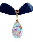 Black Velvet Crystal Choker | Teardrop Pendant Gothic Necklace for Vampire Style