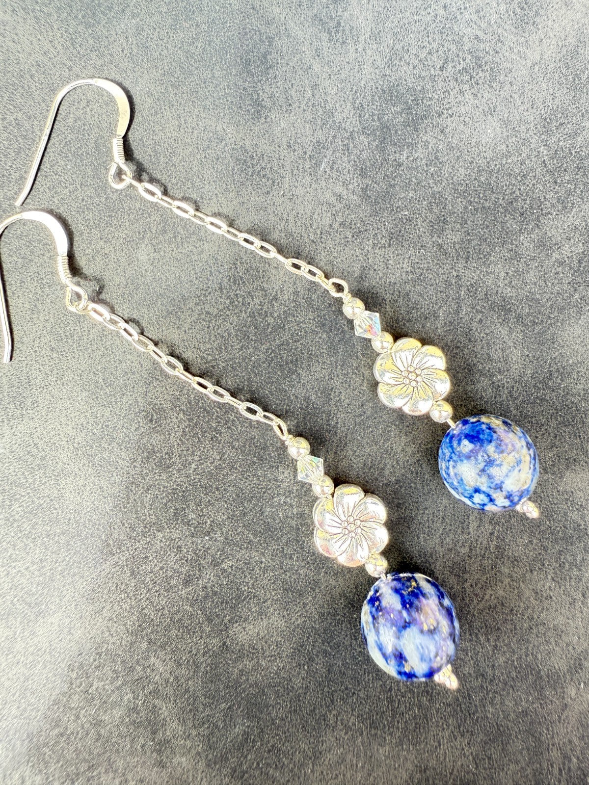 925 sterling silver earrings long earrings lapis lazuli & Austrian Crystals