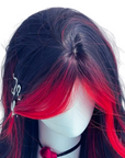 Red and Black Cosplay Wig with Curtain Bangs Gothic Layered Demon Hair 60cm