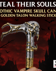 Steal Their Souls – Gothic Vampire Skull Cane, Golden Talon Walking Stick