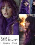 Long Wavy Purple Wig with Fringe Cosplay Wig for Goth, Anime & Everyday Glam