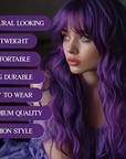 Long Wavy Purple Wig with Fringe Cosplay Wig for Goth, Anime & Everyday Glam