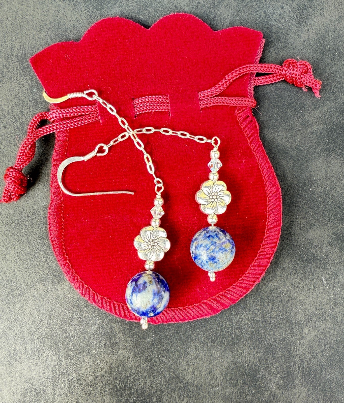 925 sterling silver earrings long earrings lapis lazuli & Austrian Crystals