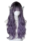 Long Wavy Lavender Wig with Bangs Adjustable Cosplay Wig for Goth, Anime Fairy