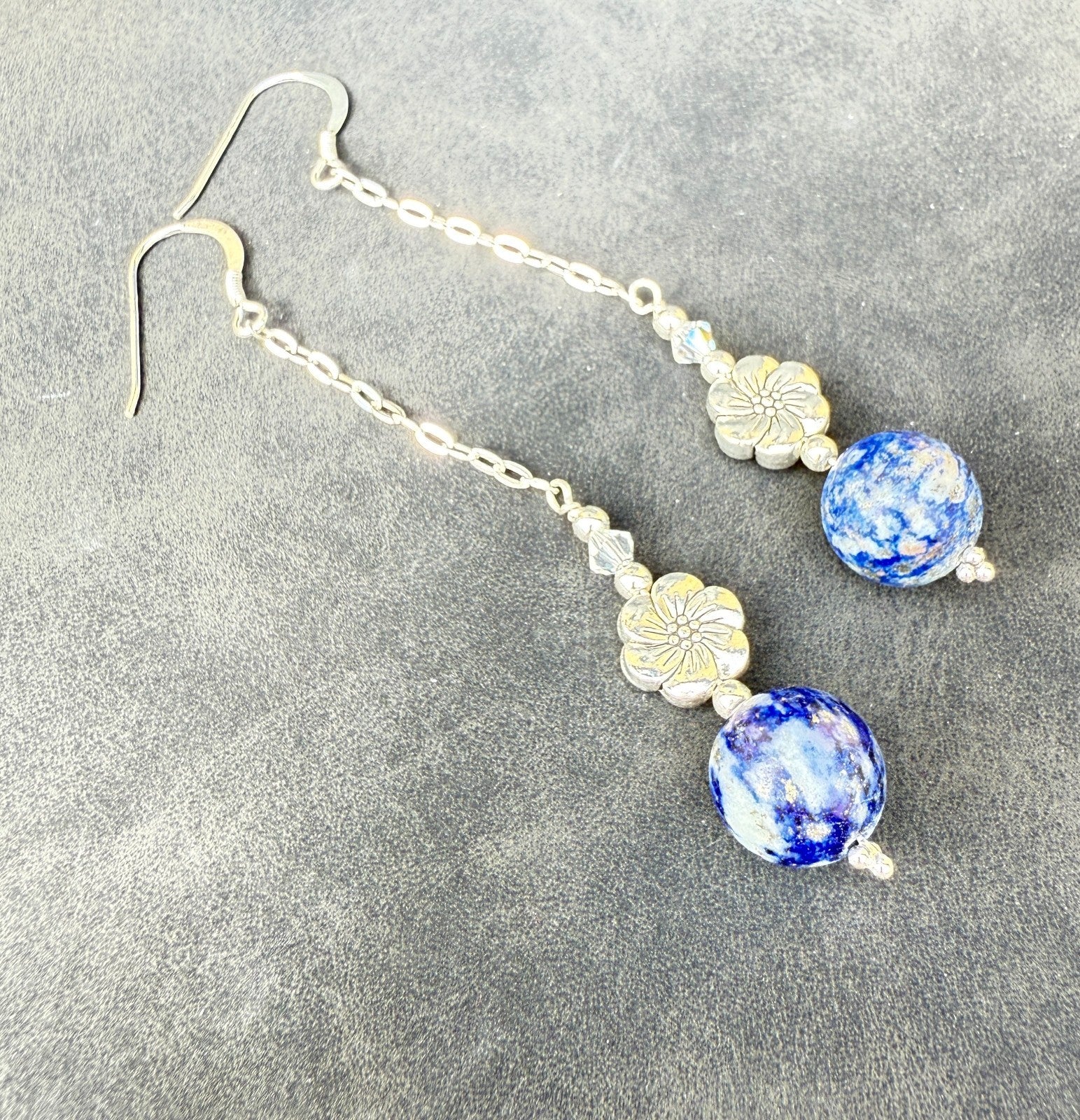 925 sterling silver earrings long earrings lapis lazuli & Austrian Crystals