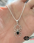 Gothic Spider Necklace Unisex Halloween Pendant Black Stone Silver Chain
