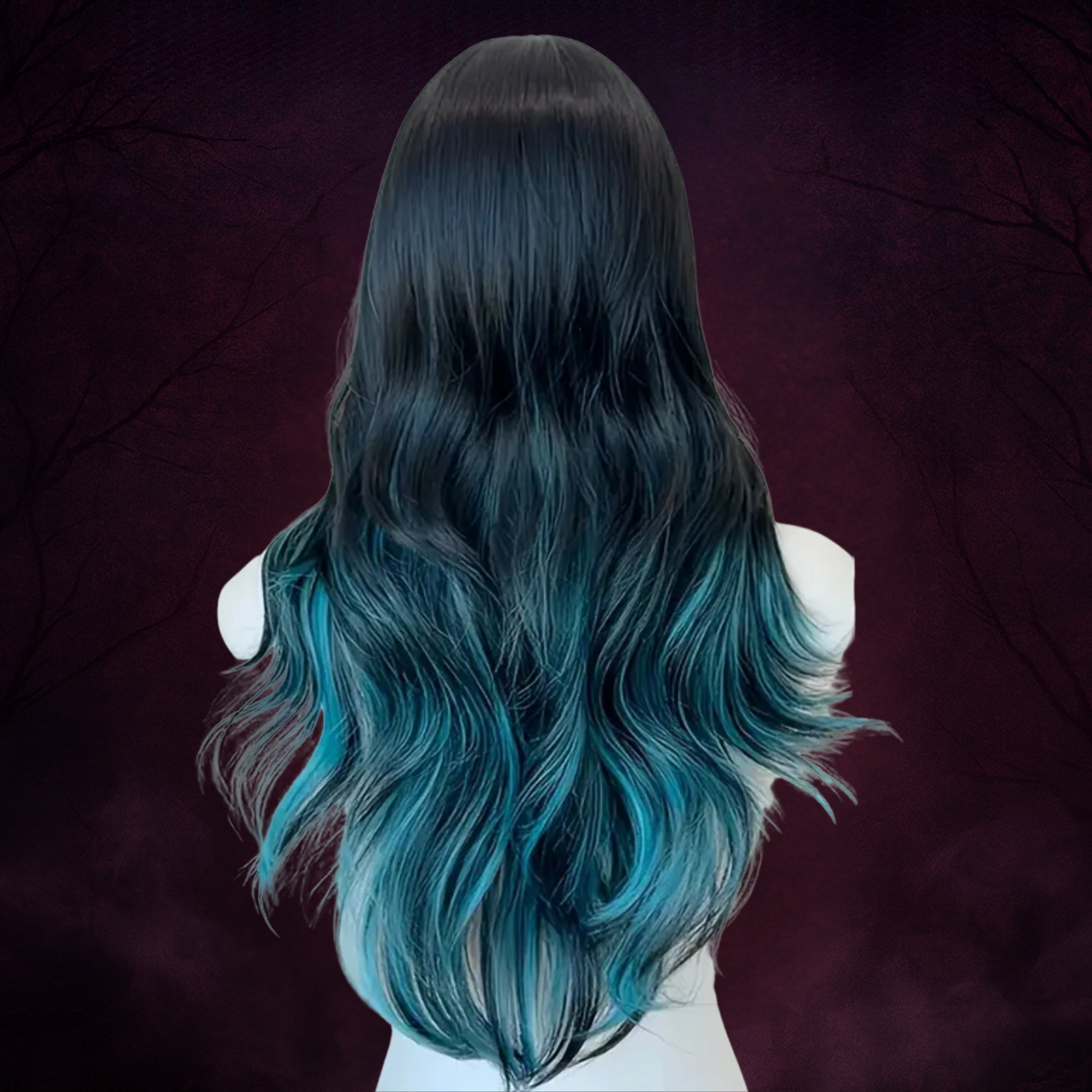 Siren’s Curse Wig – Black & Teal Long Wavy Cosplay Hair for Goth Transformations