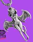 Devil Girl Necklace Gothic Pendant Bat Wings Succubus Alt Jewellery