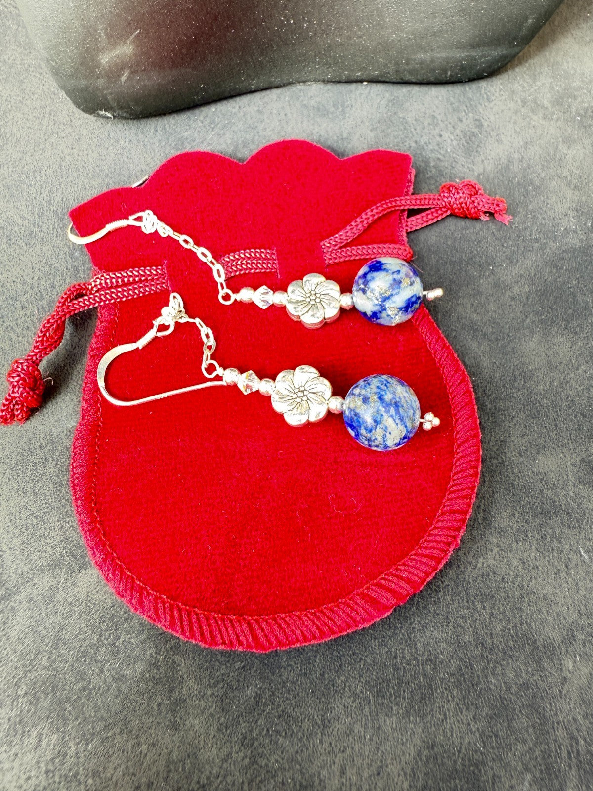 925 sterling silver earrings long earrings lapis lazuli & Austrian Crystals