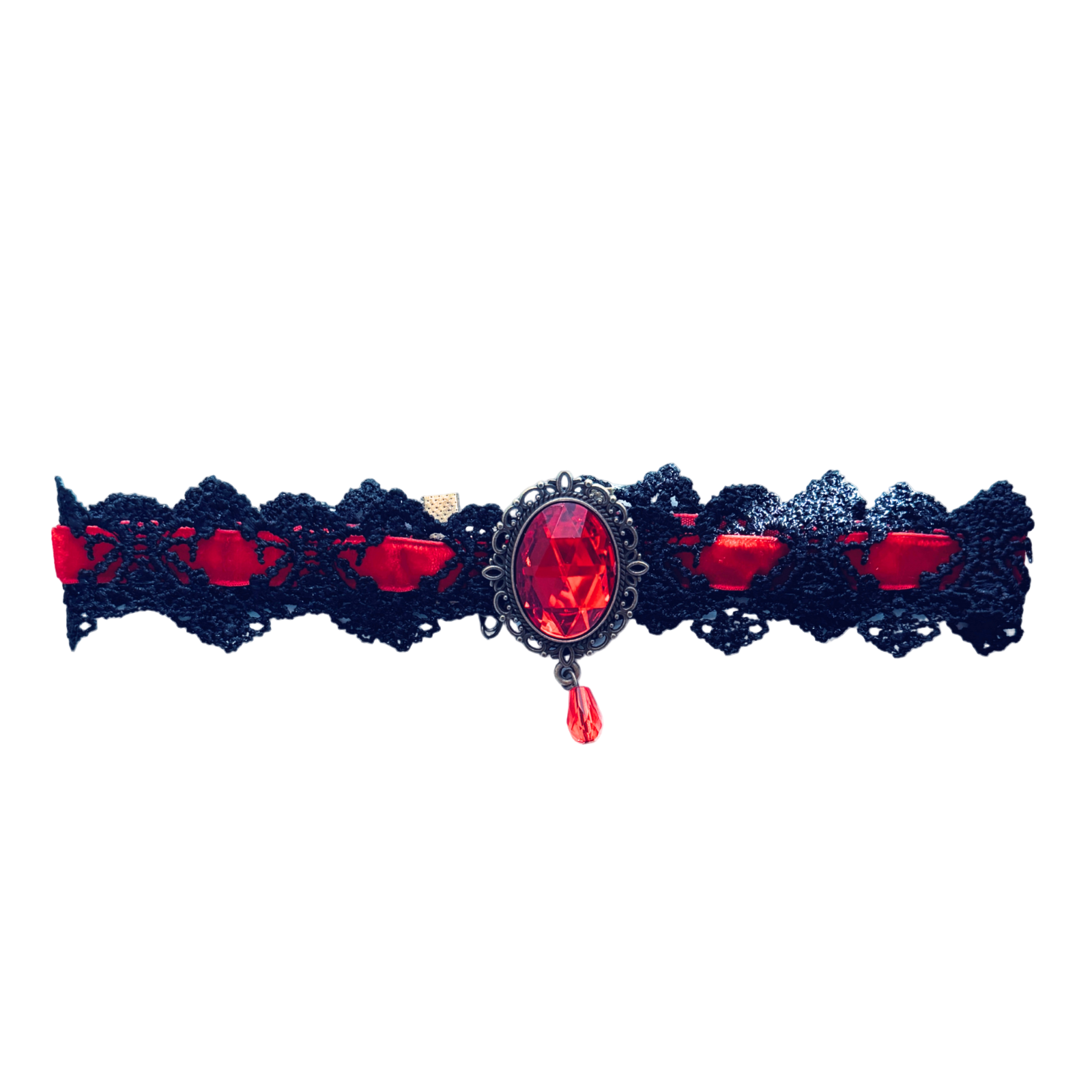 Bloodline Gothic Choker | Black Lace & Red Gem Vampire Necklace
