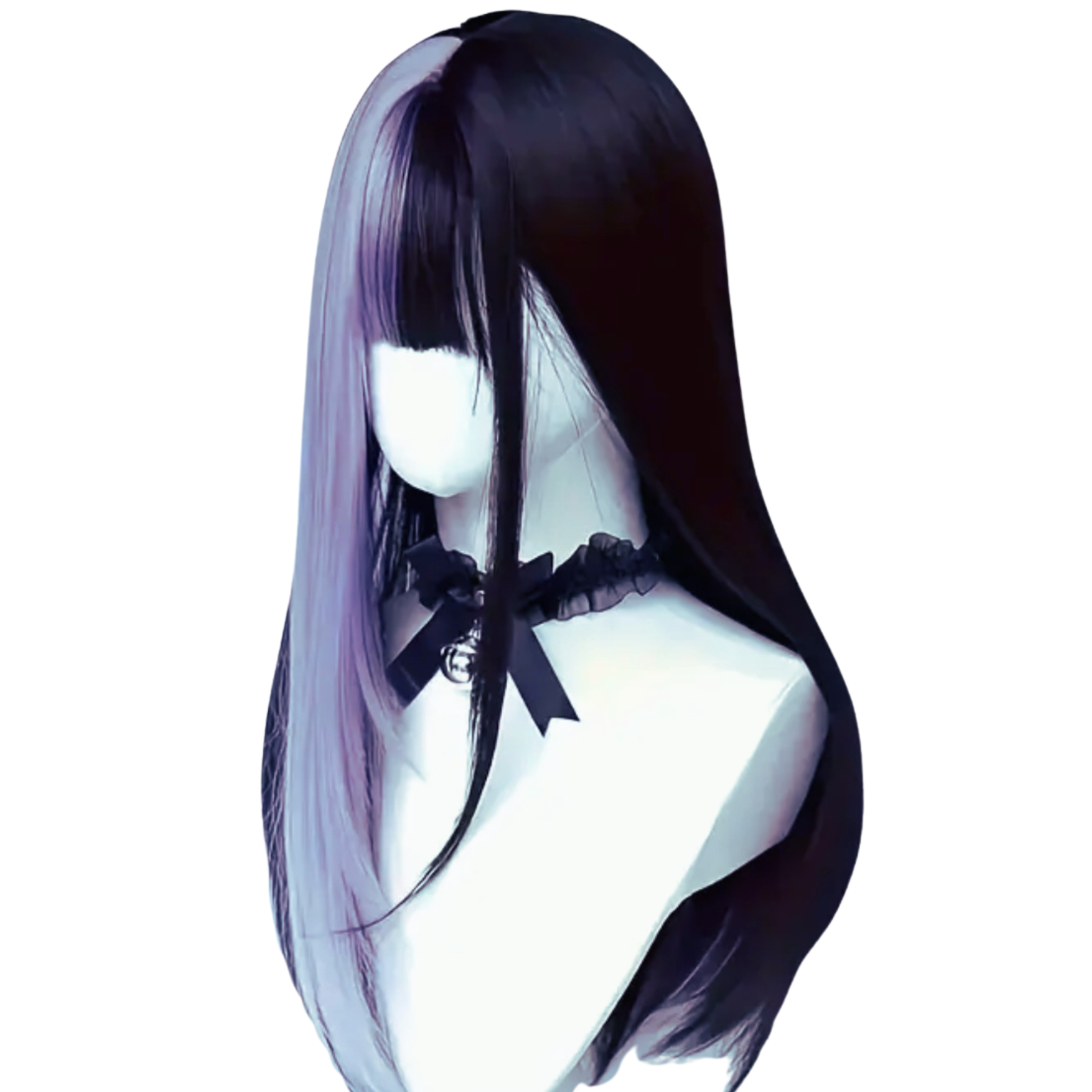 Split Black & Lavender Straight Wig with Fringe Gothic Lolita Cosplay Wig
