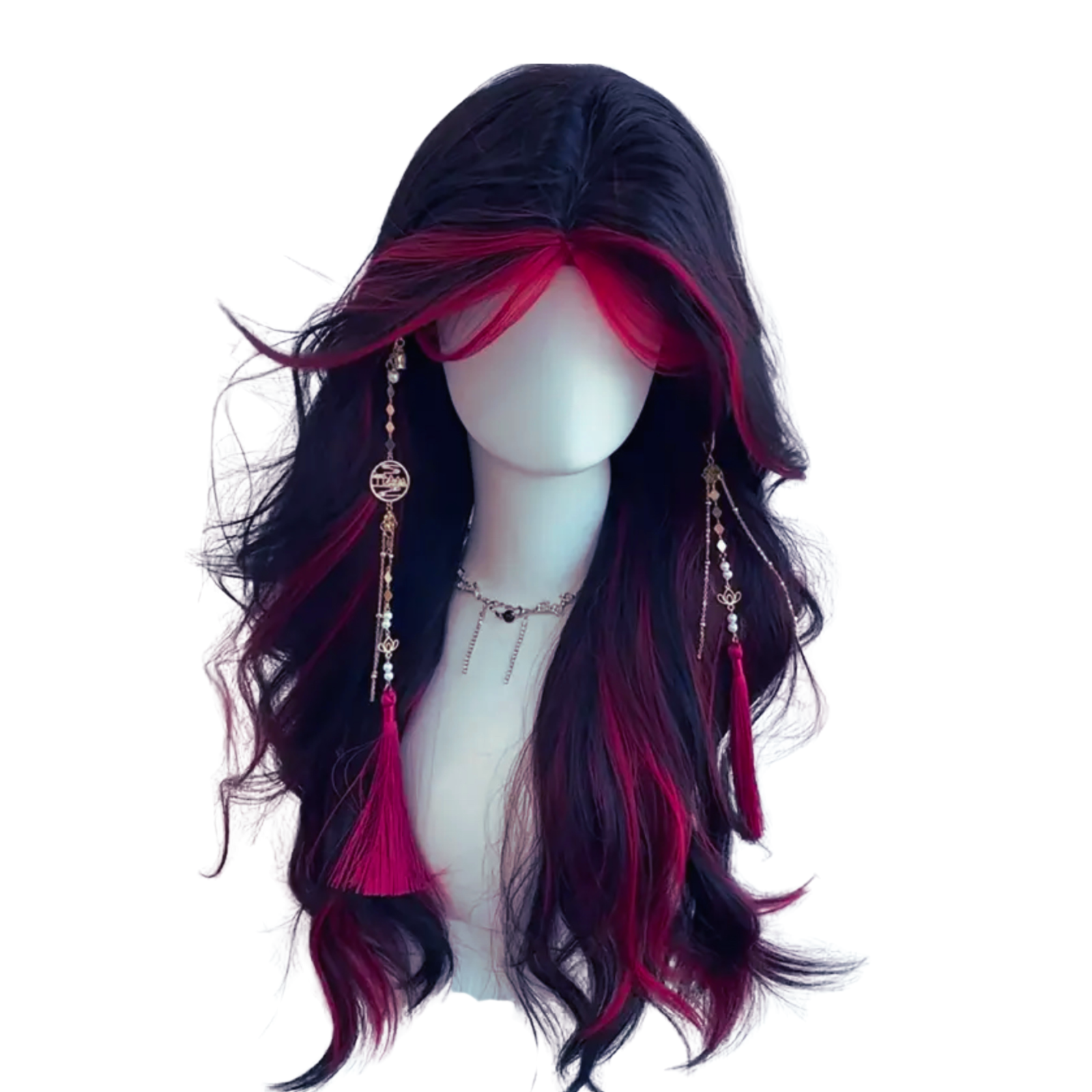 Red and Black Cosplay Wig with Curtain Bangs Gothic Layered Demon Hair 60cm
