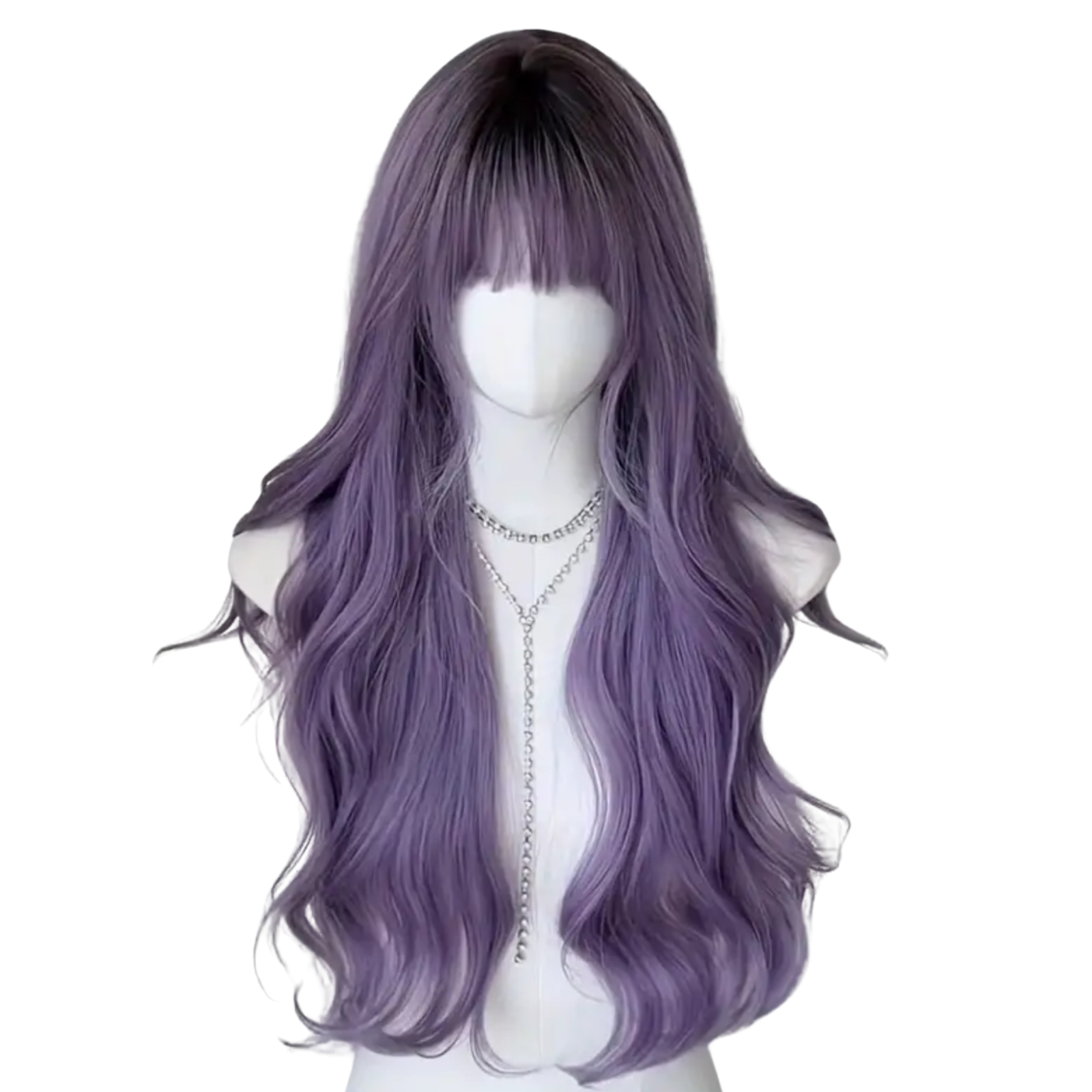 Long Wavy Lavender Wig with Bangs Adjustable Cosplay Wig for Goth, Anime Fairy