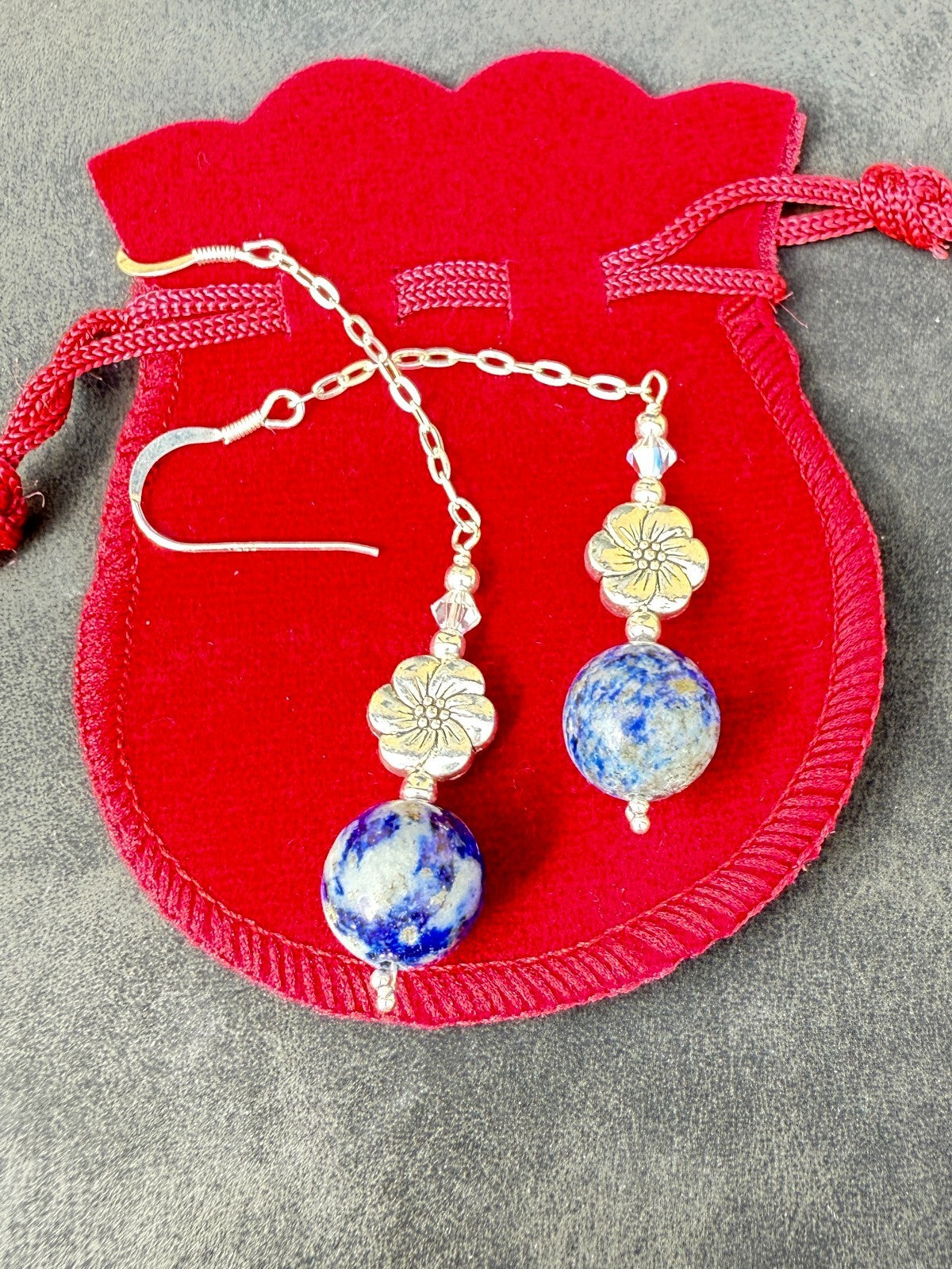 925 sterling silver earrings long earrings lapis lazuli & Austrian Crystals