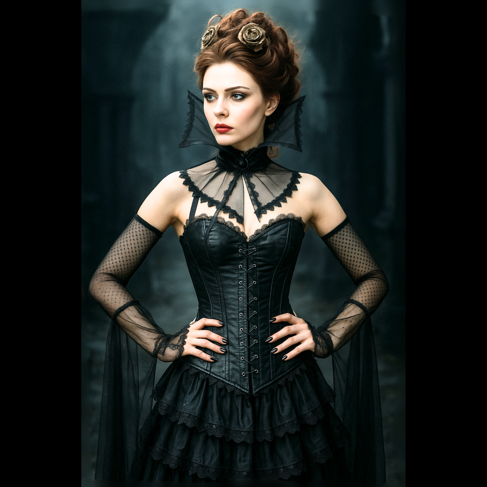 Neck Drama Included – Gothic Vampire Collar & Sleeve Set Sheer Lace Cosplay