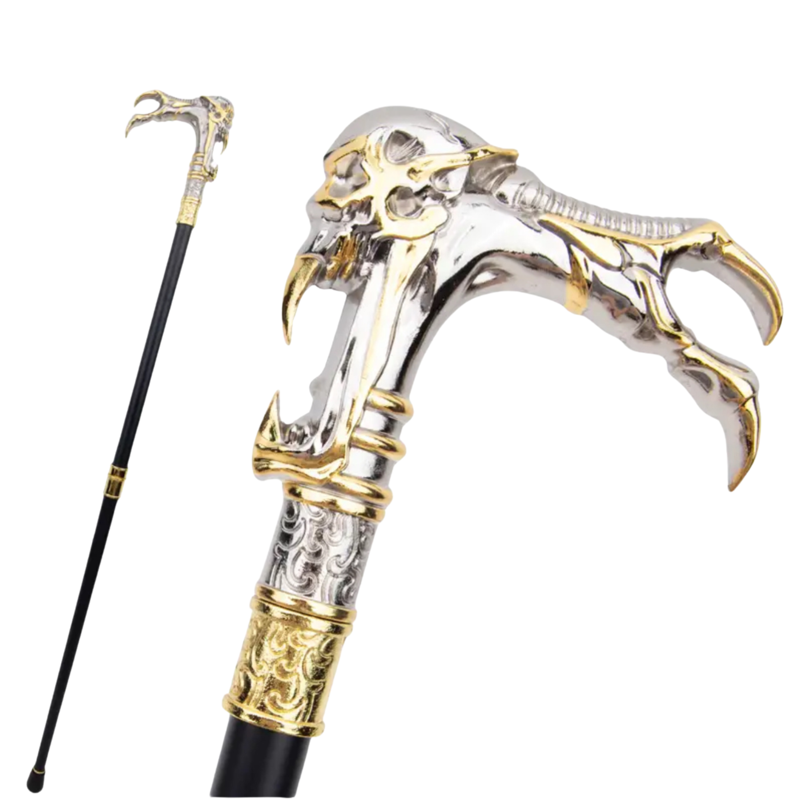 Steal Their Souls – Gothic Vampire Skull Cane, Golden Talon Walking Stick