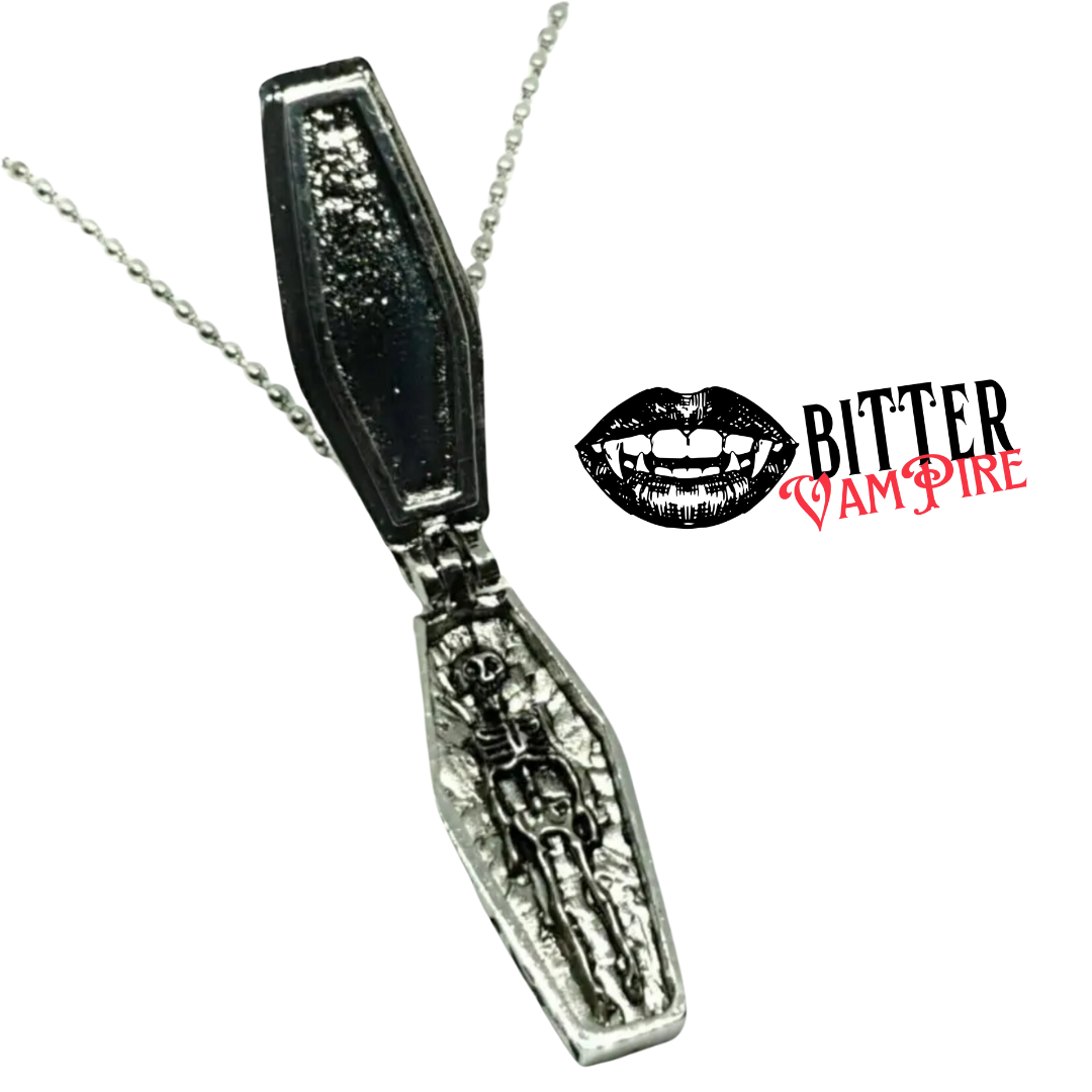 Opening Coffin Necklace with Skeleton Inside Gothic Cross Pendant Alt Jewellery